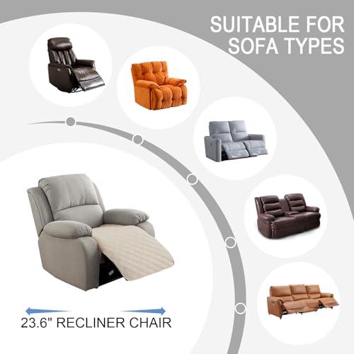 Image of Genina Waterproof Recliner Chair Covers, Recliner Cover for Dog Pets Friendly, Washable Antislip Reclining Chair Cover Furniture Protector, Sofa Slipcover for Living Room(23.6inch /Beige)