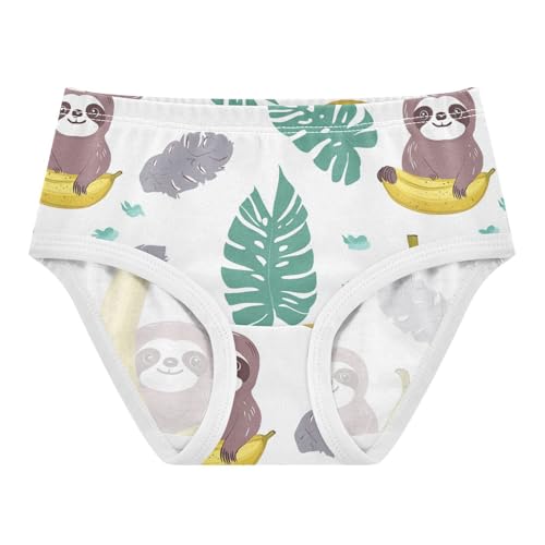 Wusikd Cute Sloths Girls' Underwear Cotton Banana Leaves Girls Briefs Soft Toddler Underwear 2T