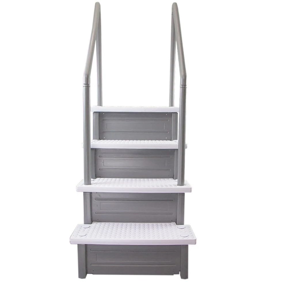 Escalera para piscina con peldaños grises y blancos 81 in alto miniatura 3
