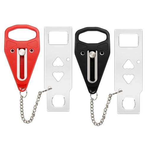 Einbruchschutz Tür, 2 Stück Türsicherungen ohne Bohren, Portable Door Lock für Wohnungstür Sicherheit, Schwarze und Rote Türverriegelung Innen