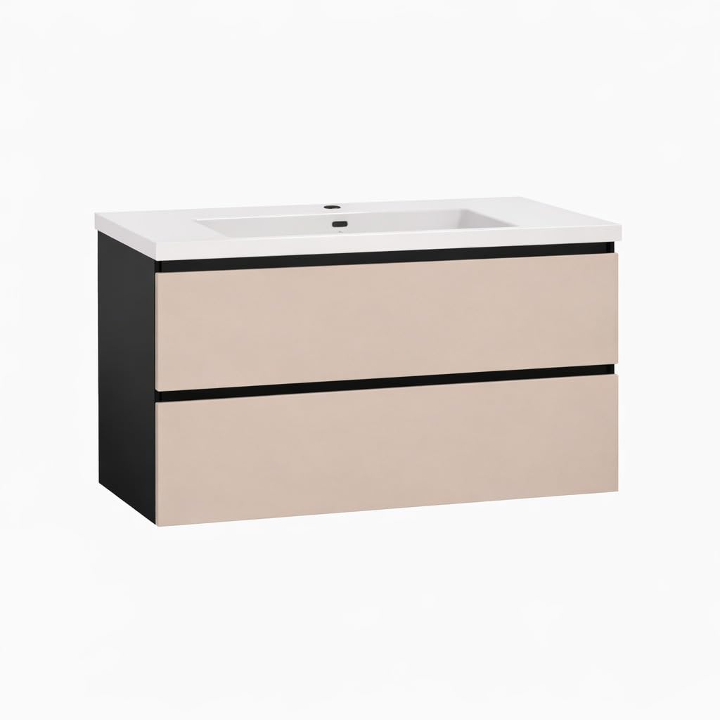 Baikal Mueble de Baño Vita. Mueble MONTADO. Ancho 80cm Visón. Cierre Amortiguado. 2 Cajones Suspendido con Lavabo Ceramico. Armario de Baño.