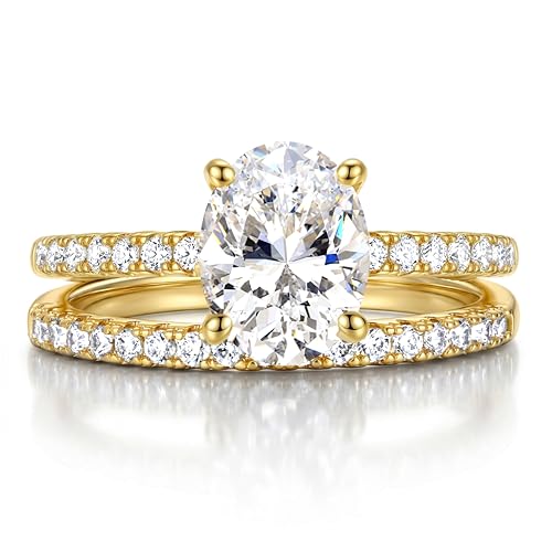 MILACOLATO Engagement Rings for Women Non Tarnish 14K Gold Plated Bridal Ring Sets Dainty Oval Cut...