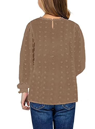 Image of Ecokauer Girls Casual Tunic Tops Knot Front Long Sleeve Loose Soft Blouse T-Shirt Size 4-13