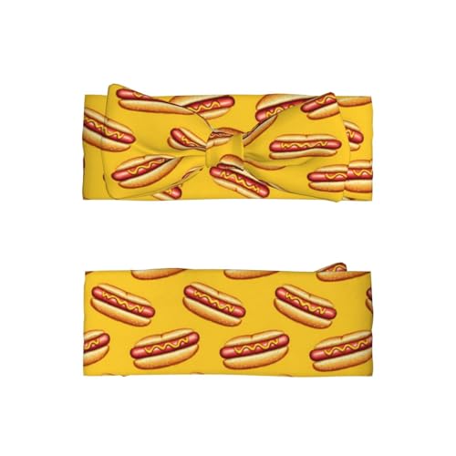 Hot Dog Yellow Print Baby Girl Bows Headbands Baby Girls Newborn Headbands Infant Toddlers 0-6 Months2