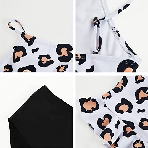 Mafulus Girls 2 Pcs Swimsuit Ruffle Cute Print Adjustable Spaghetti Strap Quick Drying Kids Bathing Suit 5-14Years White #TOP4