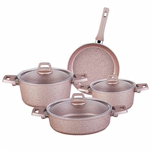 FEIGUO Juego de Utensilios de Cocina de Granito biológico, Olla Antiadherente, 4 ollas, 3 Tapas, 7 Piezas, Suministros para el hogar