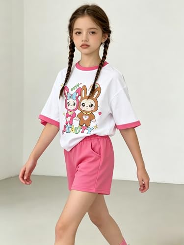 Image of Girls Clothes 2PCS Butterfly Print Short Sleeve T-Shirt + Shorts Set Teen Tween Girls Summer Outfits Set