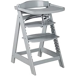 Trona Sit Up roba Trona Evolutiva de Madera Sit Up Click et Fun + Bandeja Desmontable - Altura Ajustable - Silla para Bebés 6 Meses - Soporta 70 kg - Topo / Gris