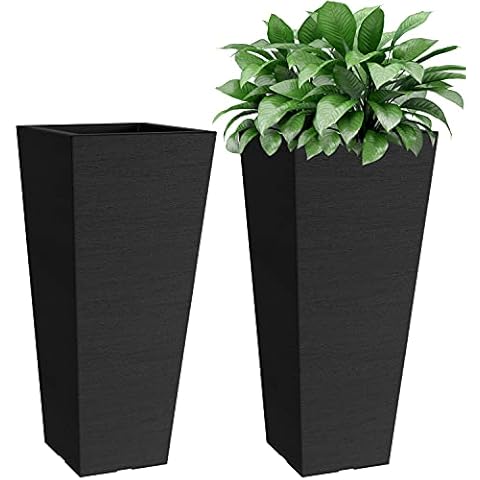 Verel Set of 2 Tall Outdoor Planters - 28 Inch Large Outdoor Planters with Small Planting Pots – Indoor and Outdoor Rectangular Flower Pots for Front Door, Patio and Deck (Black) Cover