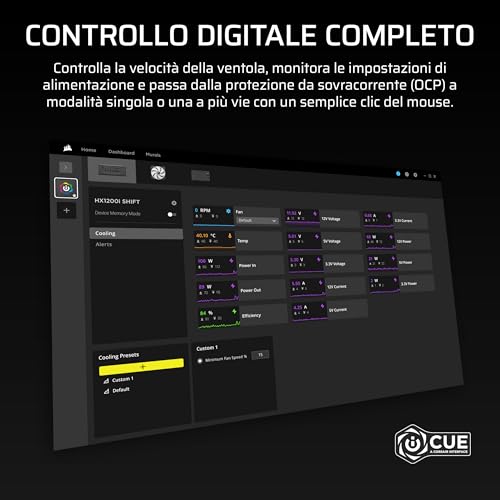 CORSAIR HX1200i SHIFT Alimentatore ATX completamente modulare – Hub di sistema iCUE LINK integrato, cavo nativo 12 V 2x6, ATX 3.1 e PCIe 5.1, Cybenetics Platinum – Nero - Alimentatore - Immagine 8