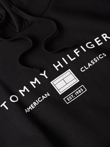 Image of Tommy Hilfiger Men's Medium Weight Cotton Hoodie Sweatshirt With Printed Stacked Chest Graphic