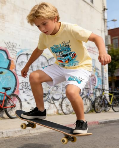 Image of OLMRJKD Boys 2 Piece Outfits Short Sleeve Colorblock T-shirt and Shorts Summer Casual Clothes for 6-12 Years