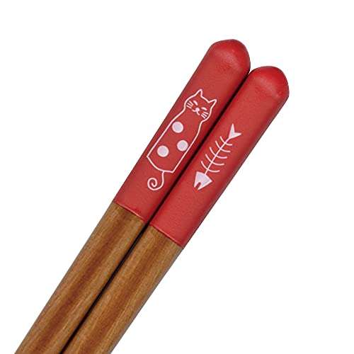 箸 おとぼけ 猫 18.0cm 子供用 食洗機 対応 日本製 (レッド)