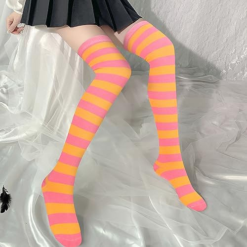 Violet Mist Striped Thigh High Socks Over The Knee High Socks for Women Extra Long Cotton Colorful Boot Novelty Stockings4