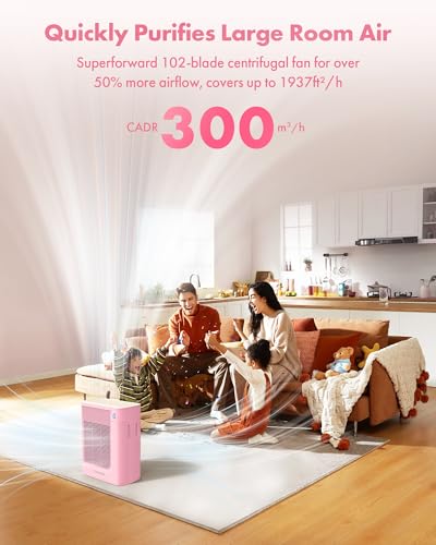 Image of Trucozie Air Purifier for Home Large Room Bedroom Up to 1937 Ft in 1 Hr With Double-sided Air Inlet, Air Quality and Light Sensors, HEPA Sleep Mode for Allergies, Dust, Pollen, Pet Hair, Pink