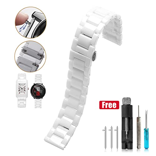 Nice Pies Ceramic Watch Band Universal Strap With Quick Release Pins Butterfly Buckle Deployment Clasp Bracelet (22Mm, A - White) #TOP3