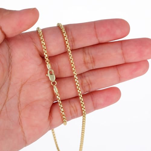 Nuragold 10k Real Yellow Gold Round Box 2.5mm Venetian LInk Chain Necklace (16"-30") Italian Jewelry for Men & Women4