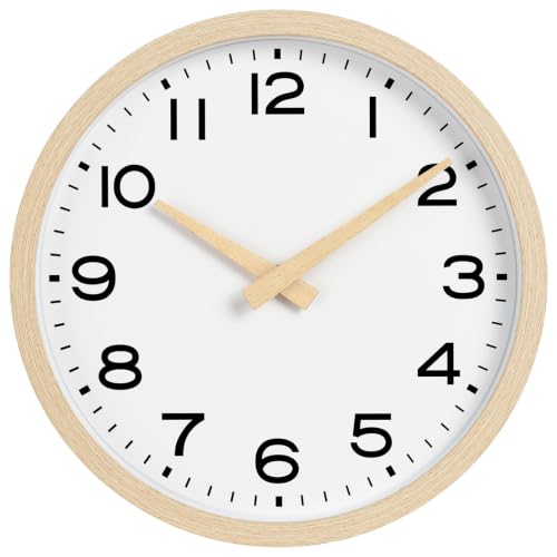 Image of AKCISOT 12 Inch Wall Clock, Silent Battery Operated Analog Clock, Natural