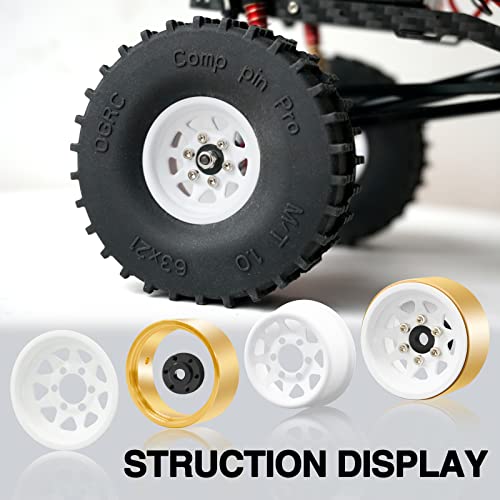 Image of OGRC 1.0 RC Wheel Rims with Brass Rings Deep Dish Wheel Rims 1.0 Beadlock Wheels for 1 /18 TRX4M 1 /24 SCX24 C10 JLU Deadbolt Gladiator Bronco Crawler Car (White)