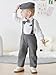 SALNIER Baby Boy Dress Suit Clothes Sets Infant Tuxedo Gentleman Suits Outfits Bowtie Shirt Suspenders Pants Beret Hat 0-24M(B-gray,18-24 Months)