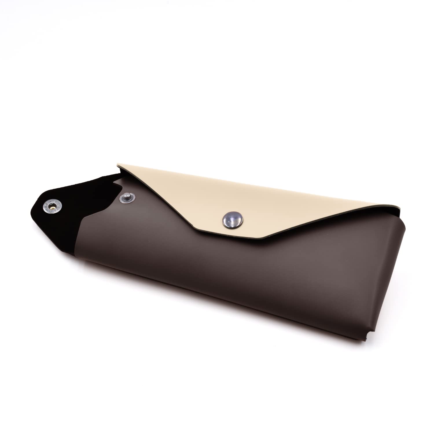 eglooh - Eros - Etui na długopisy i akcesoria skórzane cm 19x8 - Etui na okulary - Zamknięcie na guziki Brunite - w całości wyprodukowane we Włoszech, Ciemnobrązowy / beżowy, Obudowa