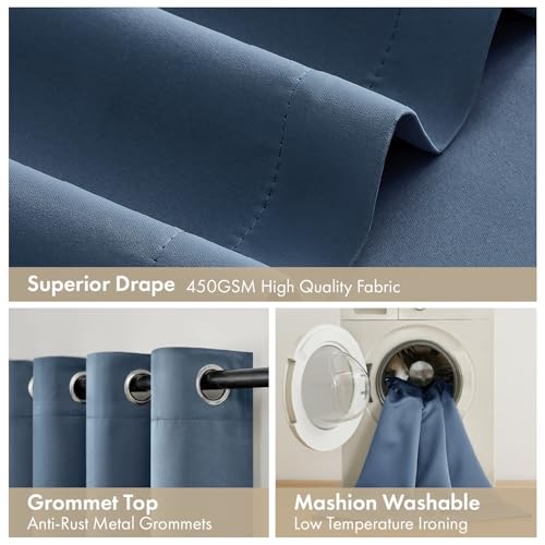 Image of MIULEE Stone Blue 100% Blackout Curtains for Bedroom 40x63 Inch Long | 2 Thick Layers Thermal Insulated Window Curtains with Black Liner, Noise Reducing Grommet,Drapes for Living Room, 2 Panels