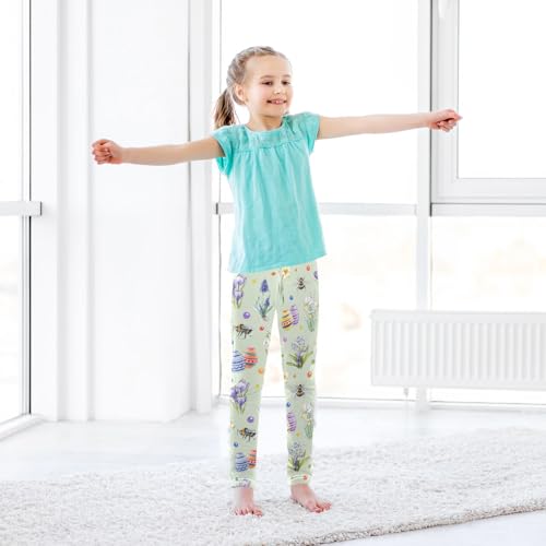 CaTaKu Girls Leggings Easter Bees Wildflower Leggings for Girls Kids Athletic Workout Yoga Pants Size 4-10T3