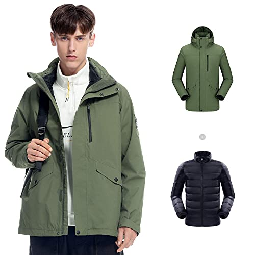 Veste de ski homme 3 en 1 imperméable MU doublure doudoune veste d'hiver verte XXL