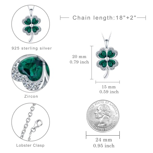 Four Leaf Clover Necklace 925 Sterling Silver Shamrock Pendant Necklace Clover Jewelry Gifts for Women4