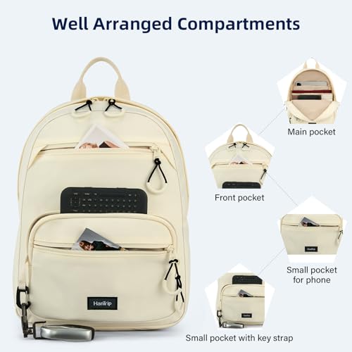 Image of HanTrip Carry On Travel Backpack For Men Women, 13 Inch Small Mini Work Bag Personal Item Backpacks, Camping Back Pack Lightweight Hiking Daypack For Office Nurse Commuter (Offwhite)