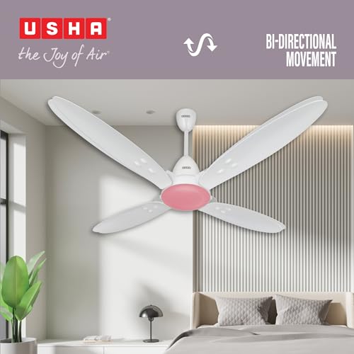 Image of USHA Bloom Lily Nova 4-Blade BLDC Ceiling Fan |100% Copper Motor |Bi-Directiona|RF Remote |Sleep, Boost & Timer Mode |Whisper-Quiet |Dust-Resistant |3Y Motor & 2Y PCB Warranty | White & Light Pink