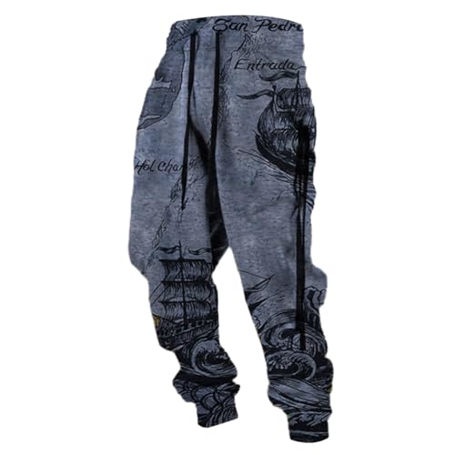 MYZTTZR Viking 3D Men's Sports Pants Nordic Mythology Tattoo Fenrir Wolf Skull Valhalla Medieval Gift,Viking Ship,M