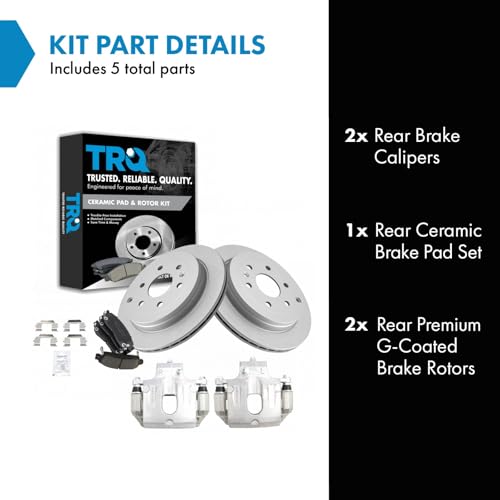 Image of TRQ Rear Brake Pad and Rotor Set Ceramic Coated Rotors Calipers