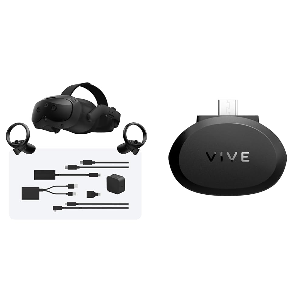 HTC Vive Focus Vision Full Kit + Facial Tracker - VR Headset with DisplayPort PC Streaming Kit & Facial Tracker