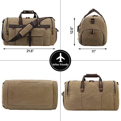 Travel Duffel Bag Waterproof Duffle Bags for Men Oversized Genuine Leather Carryon Weekend bag Canvas Overnight Bag Brown