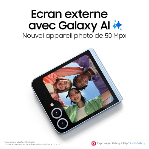 Samsung Galaxy Z Flip6, Smartphone Android 5G avec Galaxy AI, 512 Go, Chargeur secteur rapide 25W inclus, Smartphone déverrouillé, Bleu, Version FR