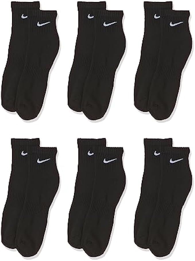Nike Everyday Cushion Ankle Training Socks (6 Pair), Men's & Women's Ankle Socks with Sweat-Wicking Technology, Black/White, M