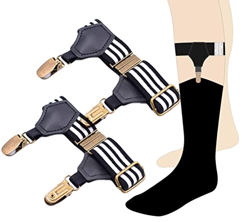 SupSuspen Sock Garters for Men 2PCS Adjustable Sock Suspenders Holders Metal Anti-Slip Clips