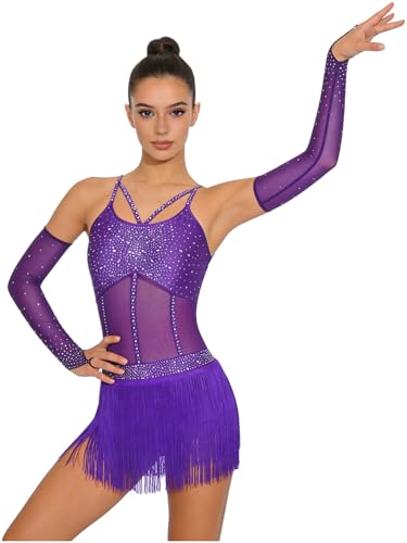 Robe danse latine femme justaucorps franges strass jazz