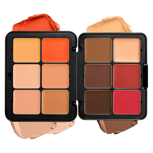 Paleta de 12 colores de corrector y colorete, de larga duración, a prueba de manchas, de aspecto natural, difuminable, 2 en 1 Paleta de maquillaje facial con corrector y colorete mate en crema (#03)