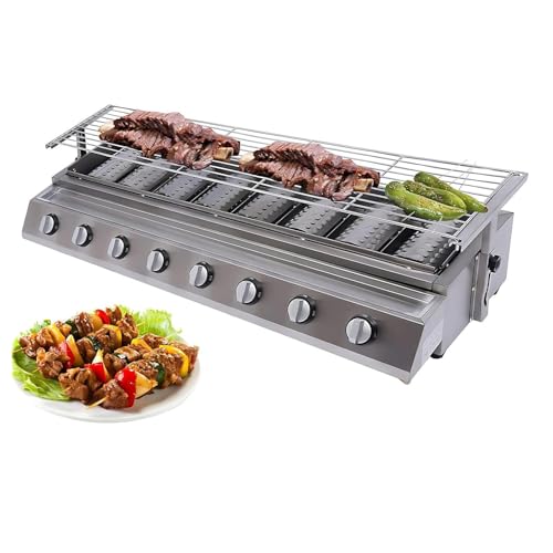 WHYYDSS Barbacoa Comercial de 8 quemadores, a Gas LP, de Mesa, de Acero Inoxidable con Plancha y Encendido Independiente, Ideal para restaurantes y Camping.