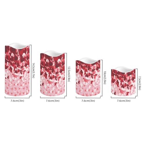 Image of Red Pink Heart Pattern Flickering Flameless Candles with Remote LED Pillar Candles Battery Operated with Timer Color Changing Electric Candles Valentine's Day Decoration
