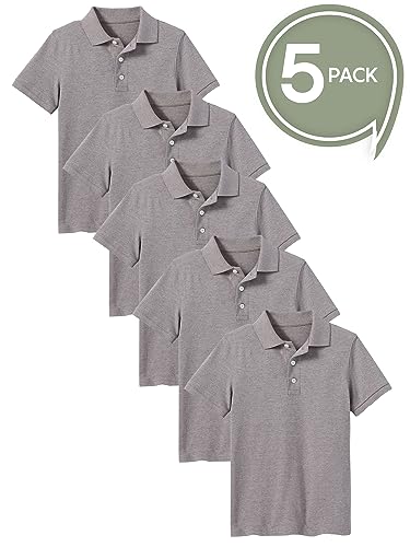 Image of Galaxy by Harvic Polo Shirt for Boys - 5 Pack School Uniform for Boys, Tagless Cotton Blend - Soft Comfortable Everyday Wear