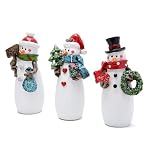 Hodao 3 Set of Christmas Snowman Family Figurines Christmas Oranments Winter Decor Xmas Decorations for Home Handmade Resin Winter Indoor Decorations Gifts Snowman Figurine Decor