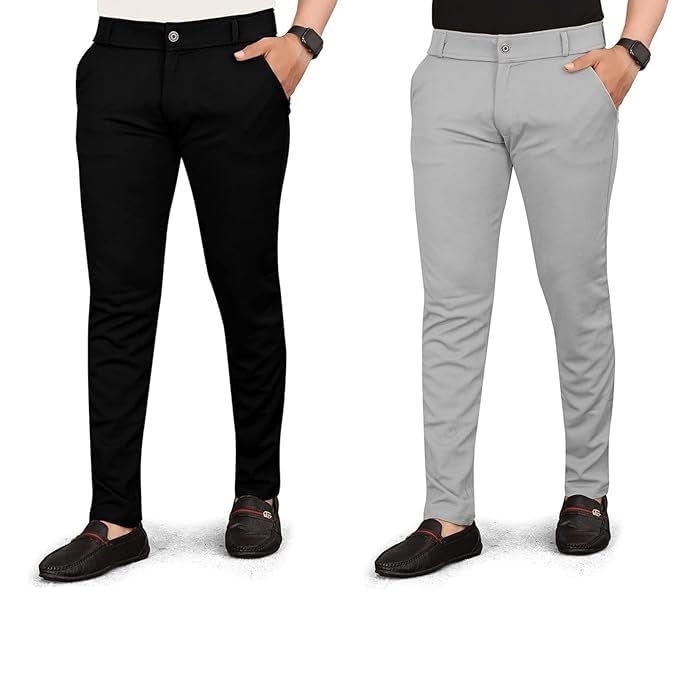 bhikadiya Men's Cotton Blend Slim Fit Formal Trousers | Stretchable Office Wear Pants for Men | Comfortable & Stylish Pants Pack of 2-picture-36