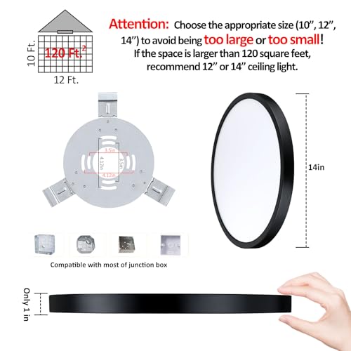 Image of Flush Mount Ceiling Light Fixture, 14 Inch LED Modern Kitchen Light, Slim Dimmable Black Flush Mount Light for Low Ceiling, Laundry, Hallway, Metal and Glass Lighting, 26W, 3000K, 2 Pack