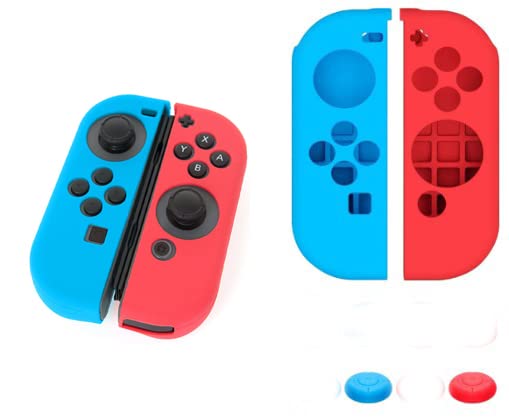 New World Silicon Case cover Skins Protective Soft Shell For Nin-tendo Switch /Switch OLED JOY-CON Joycon Controller with 2 Thumb grips Red+blue,