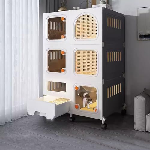 Cage d'intérieur pour chat en PP épais facile à nettoyer pour 1-3 chats