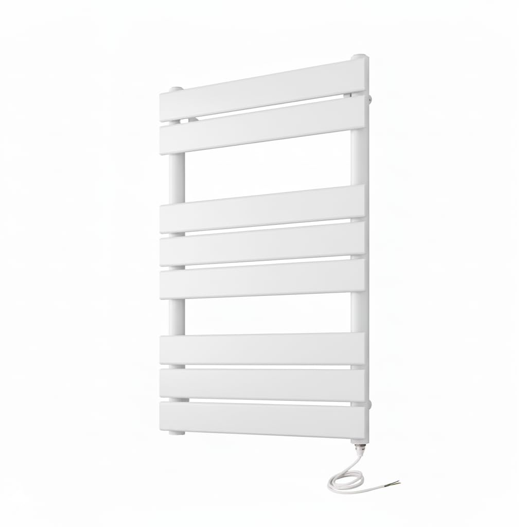 Greened House White Richmond Electric Heated Towel Rail Flat Panel Bathroom Radiator (500Mm W X 800Mm H)