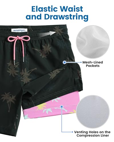 Image of maamgic Mens Swim Trunks with Compression Liner 7 Inch Inseam Mens Bathing Suit Quick Dry Swimming Trunks Swimsuit